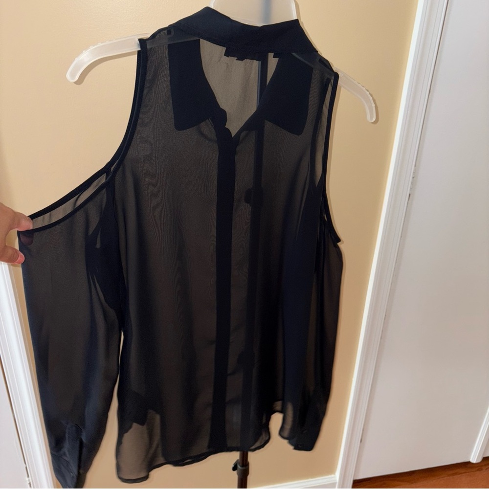 Guess Black Cold Shoulder Chiffon Blouse - image 6
